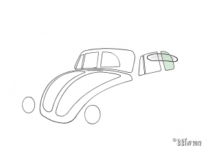 Rear side window, left, convertible, green