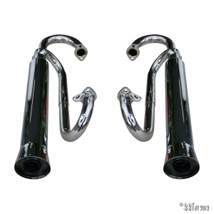 Double Baja muffler, upwards, chrome, mounting without heat exchanger as pair