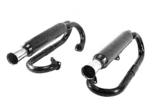 Double Baja muffler, upwards, black, mounting without heat exchanger as pair